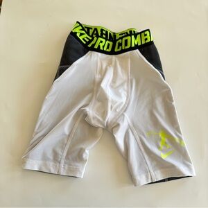 Nike Pro Combat Boy’s Baseball Sliding White Shorts with Neon Green Trim Size M